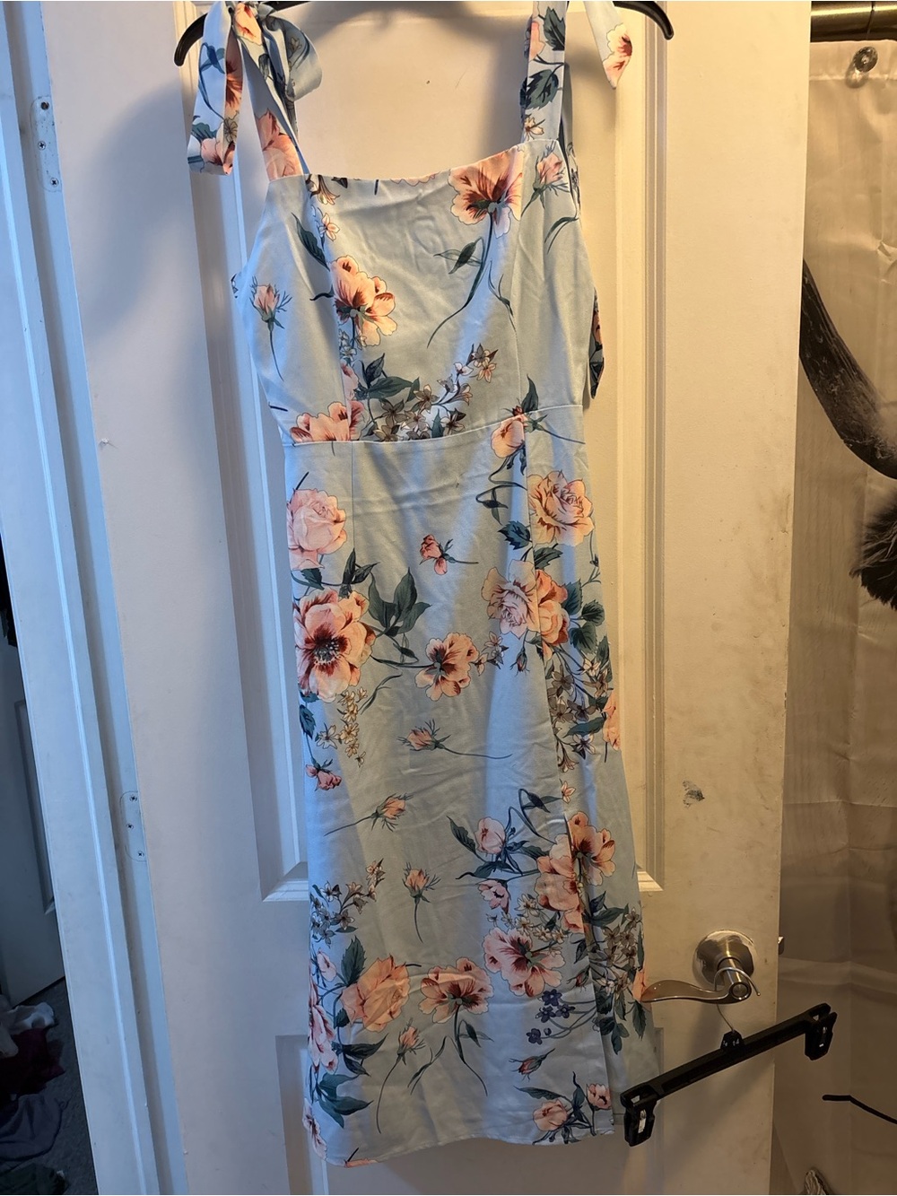 Petal & Pup Light Blue Floral Tie-Strap Midi Dress